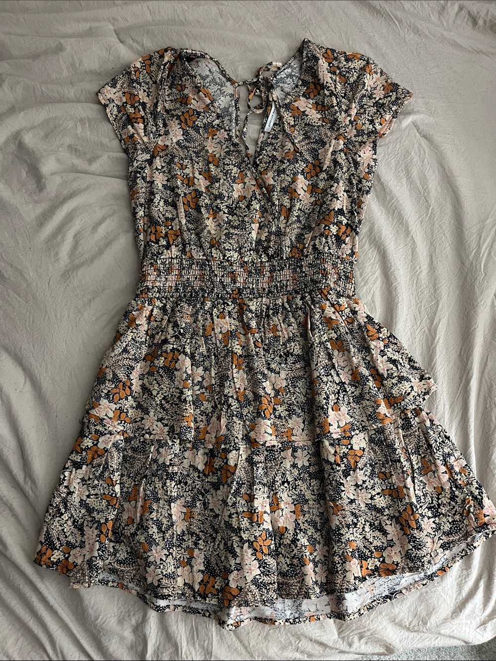 American Eagle Outfitters Floral Mini Dress in Black, Tan, and Pink